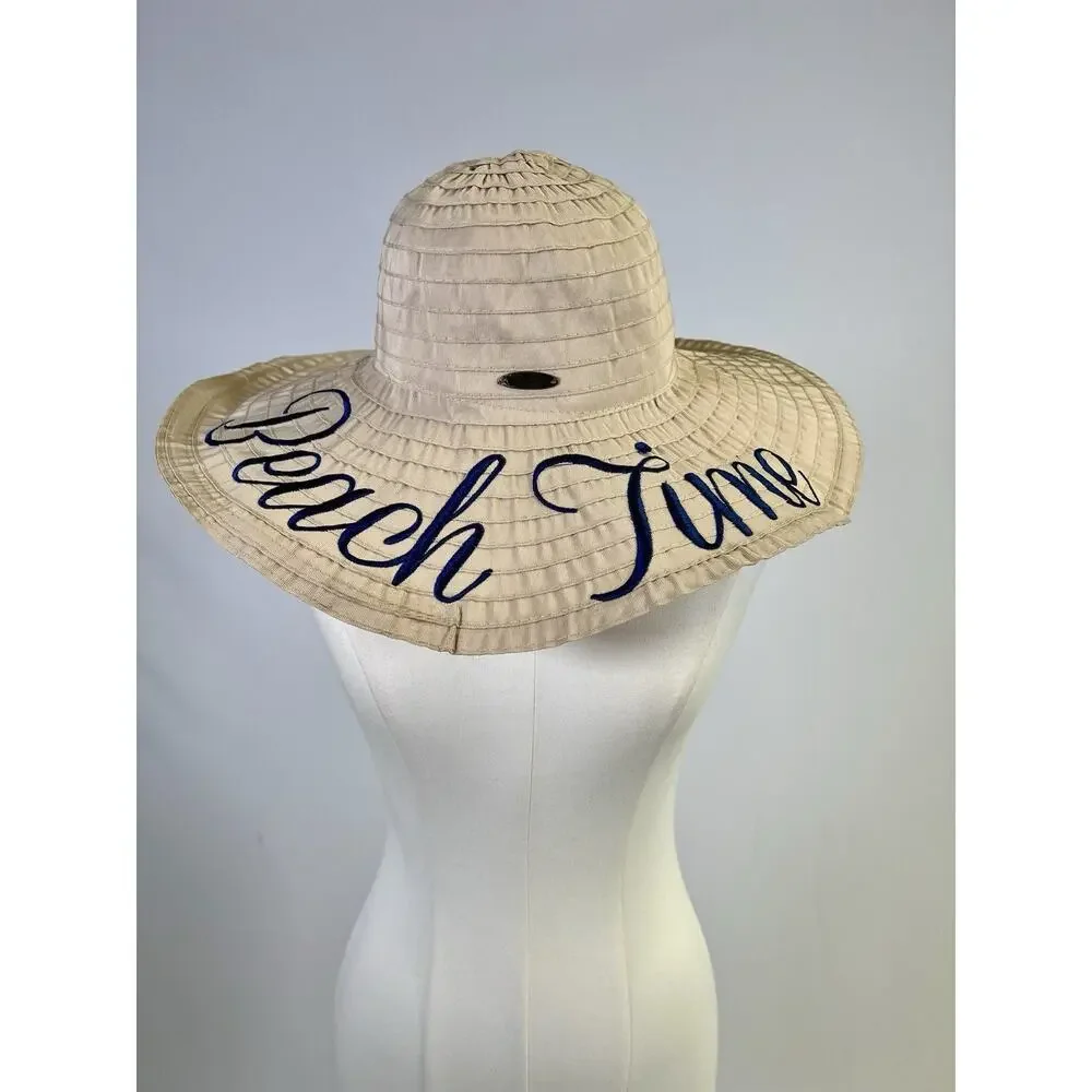 Panama Jack Wide Floppy Brim Straw Polyester Sun Hat Beige‎ White Beach Pool